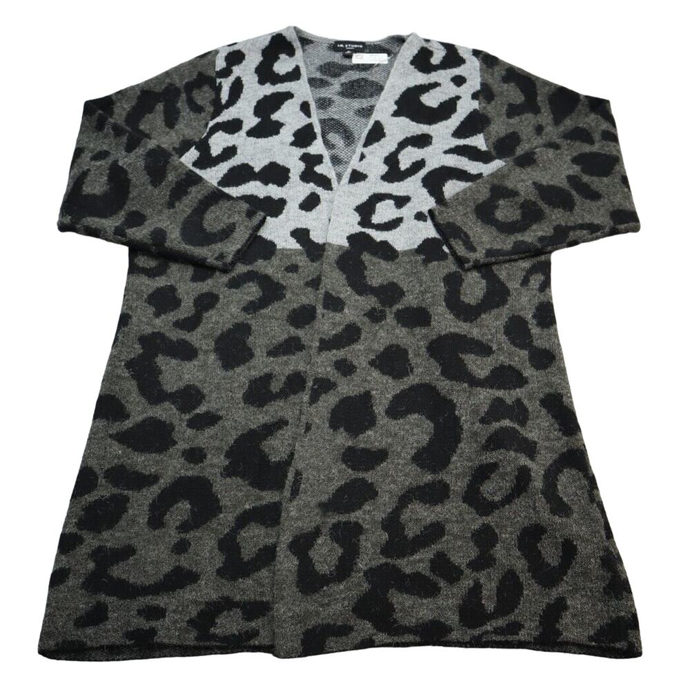 I.N. Studio Sweater Women 1X Black Gray Cardigan Casual Animal Cheetah Leopard